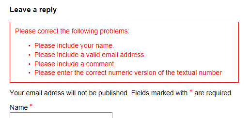 Error list displayed inline in between the form title and the first field